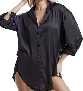 Camicia da notte donna in raso con bottoni manica 3/4 camicia da notte fidanzato pigiama - Foto 1 di 6