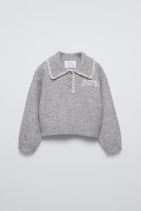 NWT Zara Embroidered Polo Sweater “Paris” Sz 11-12 Years Old - Picture 1 of 7