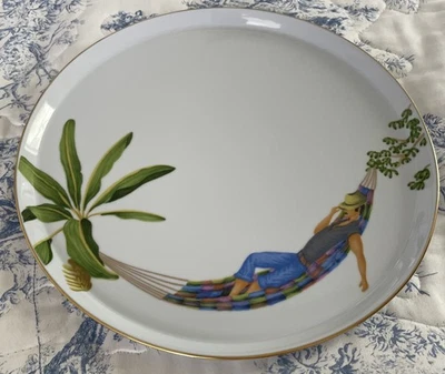 Philippe Deshoulieres Porcelain Limoges Round Platter Caraibes Tropical Island - Image 1 of 4