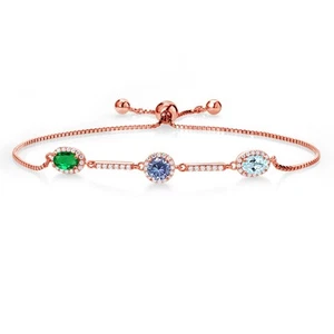 18K Rose Gold Plated Silver Bracelet Nano Emerald Persian Blue Moissanite (1.40 - Picture 1 of 4