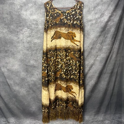 Maxi Vestido Vintage Estampado Guepardo Mágico Para Mujer L Flecos Marrón Artístico Funky Safari Foto 1 de 4
