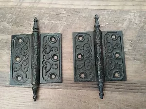 Set Antique Eastlake Cast Iron Steeple Hinges 3 1/2 by 3 1/2 - Picture 1 of 5