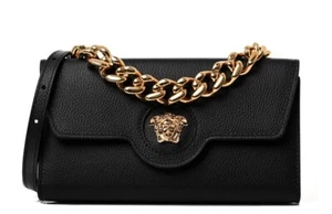 Versace Grained Calfskin La Medusa Wallet On Chain Black- Final Sale - Picture 1 of 8