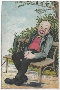 1905 Artista Ilustrado Pájaros Cacando en la Cabeza Calva del Hombre - Postal de Escatología - Imagen 1 de 2
