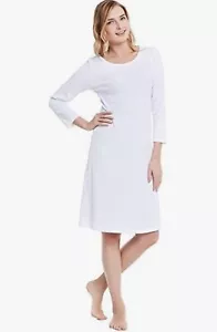 Alexander Del Rossa Womens Cotton Knit Nightgown 3/4 Length Sleep Dress WHITE S - Picture 1 of 3