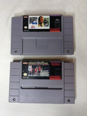 Лот товаров SNES Madden NFL 95 + TECMO Super NBA Баскетбол (протестирован + Работает) - Изображение 1 из 4