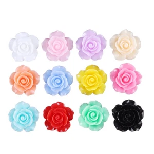 50PCS Resin Flower Flatback Resin Flowers Rose Flower Beads Flat Back Charms - Picture 1 of 12