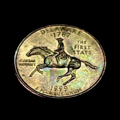 1999 D Delaware State Quarter MONSTER RAINBOW 🌈 TONED! (Lot #120) - Image 1 of 3