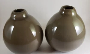 West Elm Moss Green Thick  Glass  Art Vases  set of 2 Home Decor Accent Pieces - Picture 1 of 2