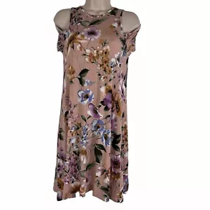 New Francesca's Blue Rain Dress Women's Small Cold Shoulder Short Sleeve Floral - Picture 1 of 13
