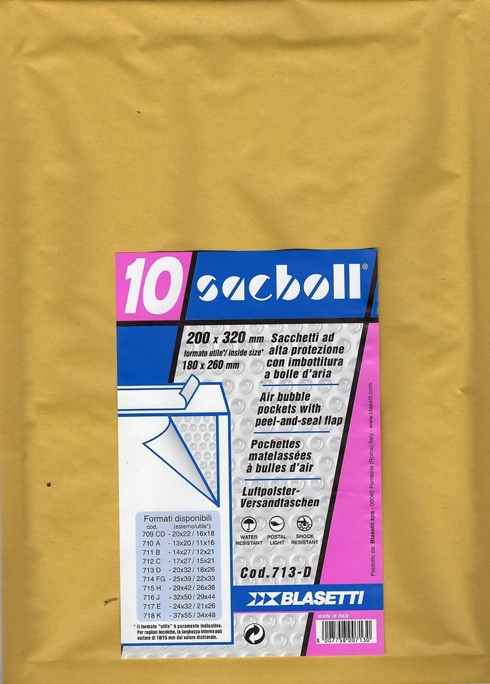 buste spedizioni imbottite BLASETTI -f.to utile 22x33 conf.10 pz 714 FG