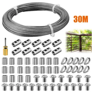 Kit corda metallica recinzione da giardino 30 M cavo acciaio inox cavo cavo fune catenaria kit filo - Foto 1 di 11