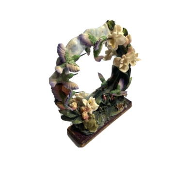 Vintage 70s Hummingbird Mirror Montecelina Ceramic Wood Decor Flowers Painted - Image 1 of 4