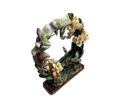 Vintage 70s Hummingbird Mirror Montecelina Ceramic Wood Decor Flowers Painted Cover
