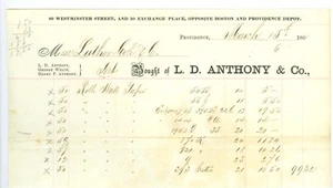15 marzo 1864 L. D. Anthony & Co., Providence, Rhode Island Billhead - Foto 1 di 3