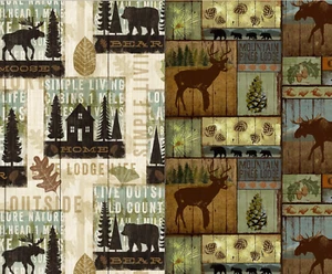 Simple Living Mountain Pine Deer Wildlife Animal Sewing Quilting Fabric FQ - Picture 1 of 9