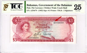 Mazuma *GN888 TQG Bahamas Queen Elizabeth QEII 1965 $3 A254670 1st Prefix VF25 - Picture 1 of 2