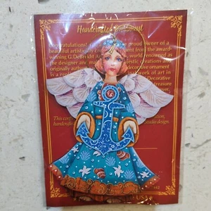 Vintage G. DeBrekht Folk Art Angel Wooden Ornament NEW - Picture 1 of 7