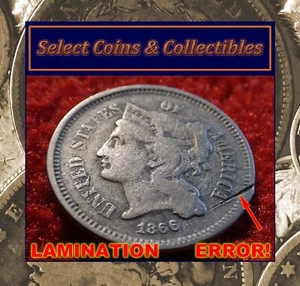 1866 Three Cent Nickel Detached Lamination Error! #3427 - Picture 1 of 12