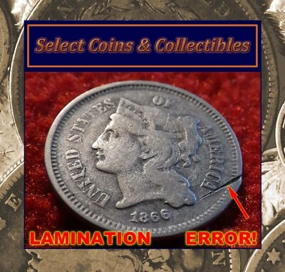 1866 Three Cent Nickel Detached Lamination Error! #3427 - Image 1 of 4