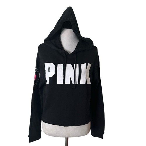 UNDERCOVER Felpa con cappuccio Victoria's Secret ROSA cropped nera logo Spellout taglia S