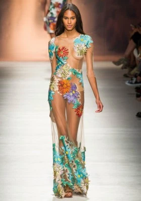 BLUMARINE Floral Embroidered Sheer Tulle Embellished Dress Gown 42 6 - Image 1 of 4