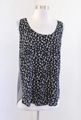 全新带标签 Dolan Anthropologie 混合媒体豹纹条纹印花背心衬衫 M 码 — 第 1/4 张图片