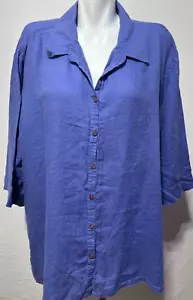 Avenue Women 30 / 32 4X Plus Size Blue Lilac Linen Top Shirt Button Down - Picture 1 of 7