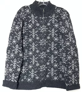 Vintage Women’s SZ L Mohair Wool Blend Fuzzy Snowflake Cardigan Sweater ZIP Up - Picture 1 of 6