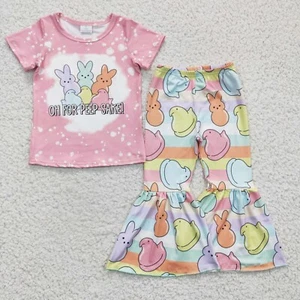 Easter Girls Outfit Colorful Bunny Oh For Peep Sake Bell Bottom Pants Clothes - Picture 1 of 18