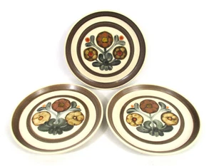 Denby Langley Mayflower Trio of Bread Plates Floral Theme Brown Rings Retro - Picture 1 of 5