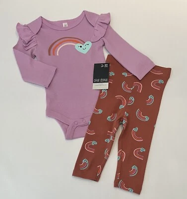 Ropa de bebé niña 6 meses pantalones body conjunto de 2 piezas lindo conjunto arco iris nuevo Foto 1 de 2