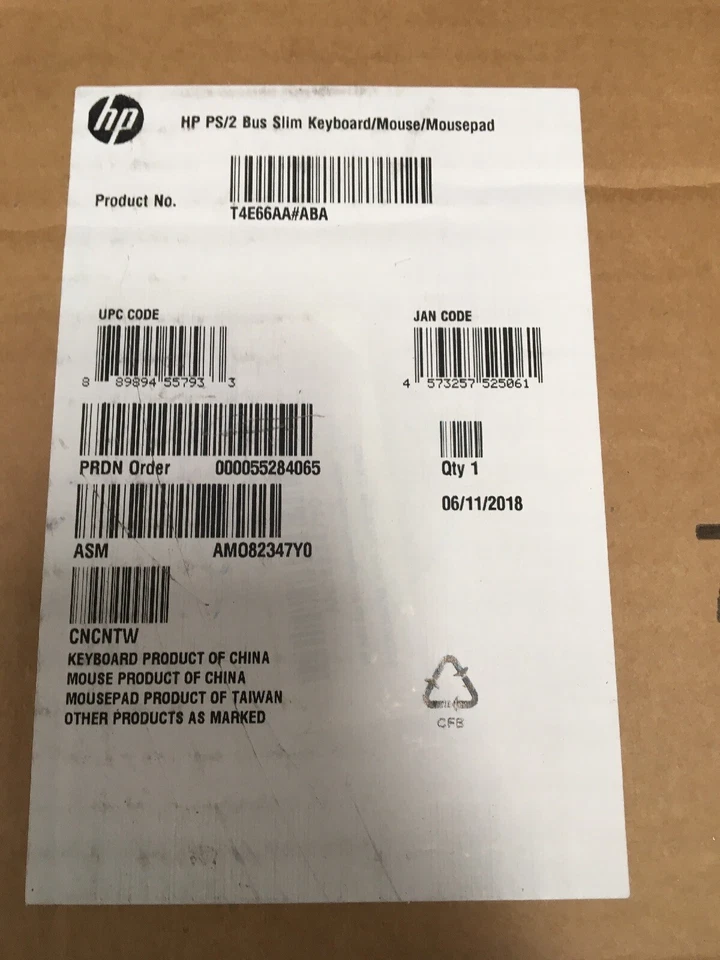New HP PS/2 Business Slim Keyboard Mouse Mousepad T4E66AA#ABA - Image 1 of 2