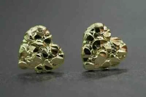 Heart Nugget Earrings 10MM Heart Earrings 14K Yellow Gold Plated - Picture 1 of 2