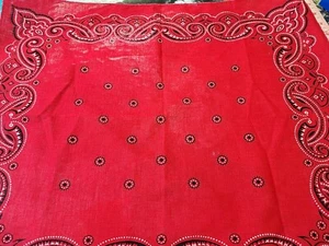 Vintage RED DOTS Washfast Colors Cotton Bandana Handkerchief Paisley Border  - Picture 1 of 9