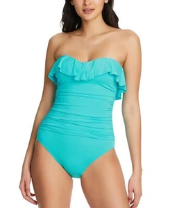Bleu by Rod Beattie Shirred Ruffle Bandeau Mio One-Piece Swimsuit Blue Size 10 - Picture 1 of 2