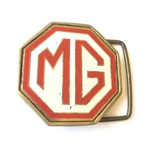 Vintage MG Rennwagen Logo Messing und Emaille Gürtelschnalle - Bild 1 von 4