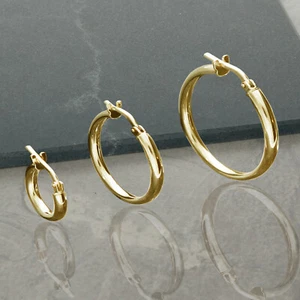 9ct vergoldet klein bis groß poliert 3 mm Reifen Schläfer Ohrringe durchbohrte Ohren - Bild 1 von 38