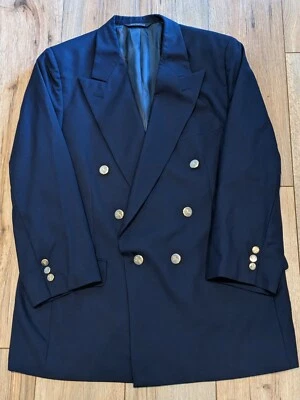 Blazer de lana vintage BURBERRYS para hombre doble botonadura AZUL MARINO botones dorados 40-42 Foto 1 de 4