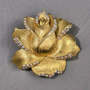 1997 TRIFARI Princess Diana Single Rose Gold Tone AB Crystal Brooch Pin - Picture 1 of 5