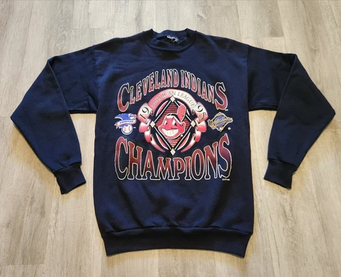 Vintage Cleveland Indians Sweatshirt Women's Medium Blue 1995 World Series MLB Cover