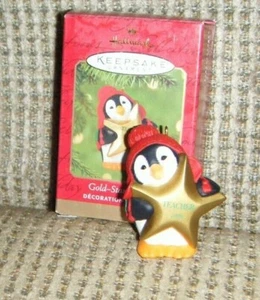2000 GOLD STAR TEACHER ORNAMENT Hallmark Penguin MIB  - Picture 1 of 1