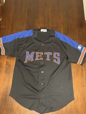 Camiseta deportiva de béisbol de los 90 MLB negra naranja grande de los Mets de Nueva York para hombre Foto 1 de 4