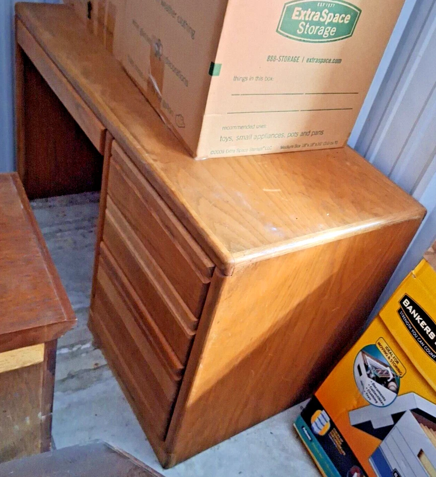 NEED TO SELL-Solid Oak office computer desk, drawers, matching credenza - Image 1 of 3