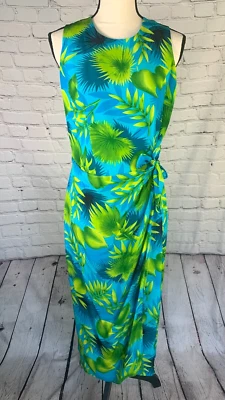 Spenser Jeremy 100% Silk Sleeveless Faux Wrap Tropical Print Dress Tie Zip 10P - Image 1 of 4