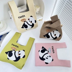 Knit Knit Handbag Panda Tote Bag New Knot Wrist Bag Student - Picture 1 of 9