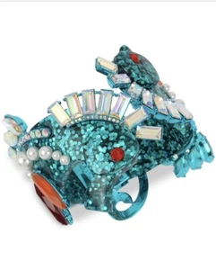 $125 Betsey Johnson blue tone crystal glitter seahorse bangle bracelet Ma6 - Picture 1 of 8