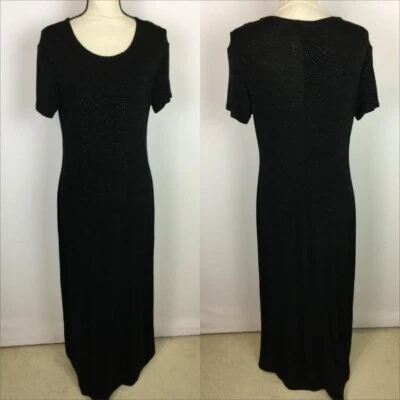 Vestido maxi vintage anos 90 Molly Malloy tamanho 10 feminino preto malha slinky manga curta - Imagem 1 de 4