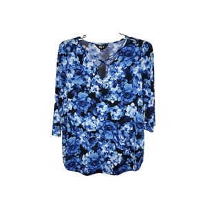 Slim Factor by Investments Womens Royal Blue Floral Tunic Shirt Top Blouse SZ 1X - Picture 1 of 15