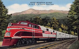Rocky Mountain Rocket Streamliner Train Rock Island Railroad linen postcard - Picture 1 of 2